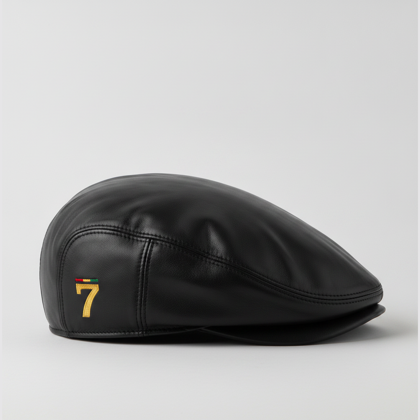 Black leather flat cap